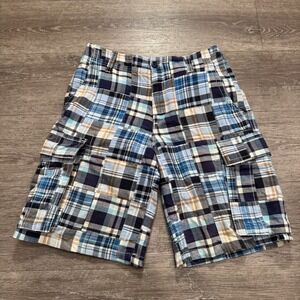 Old Navy Shorts Mens 28 Blue Madres Plaid Patchwork Cargo Y2k 11" 100% Cotton